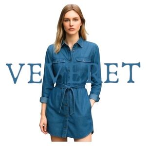 Veveret Women's Dress w/ Wrap-Around Tie. Denim. Small​​​